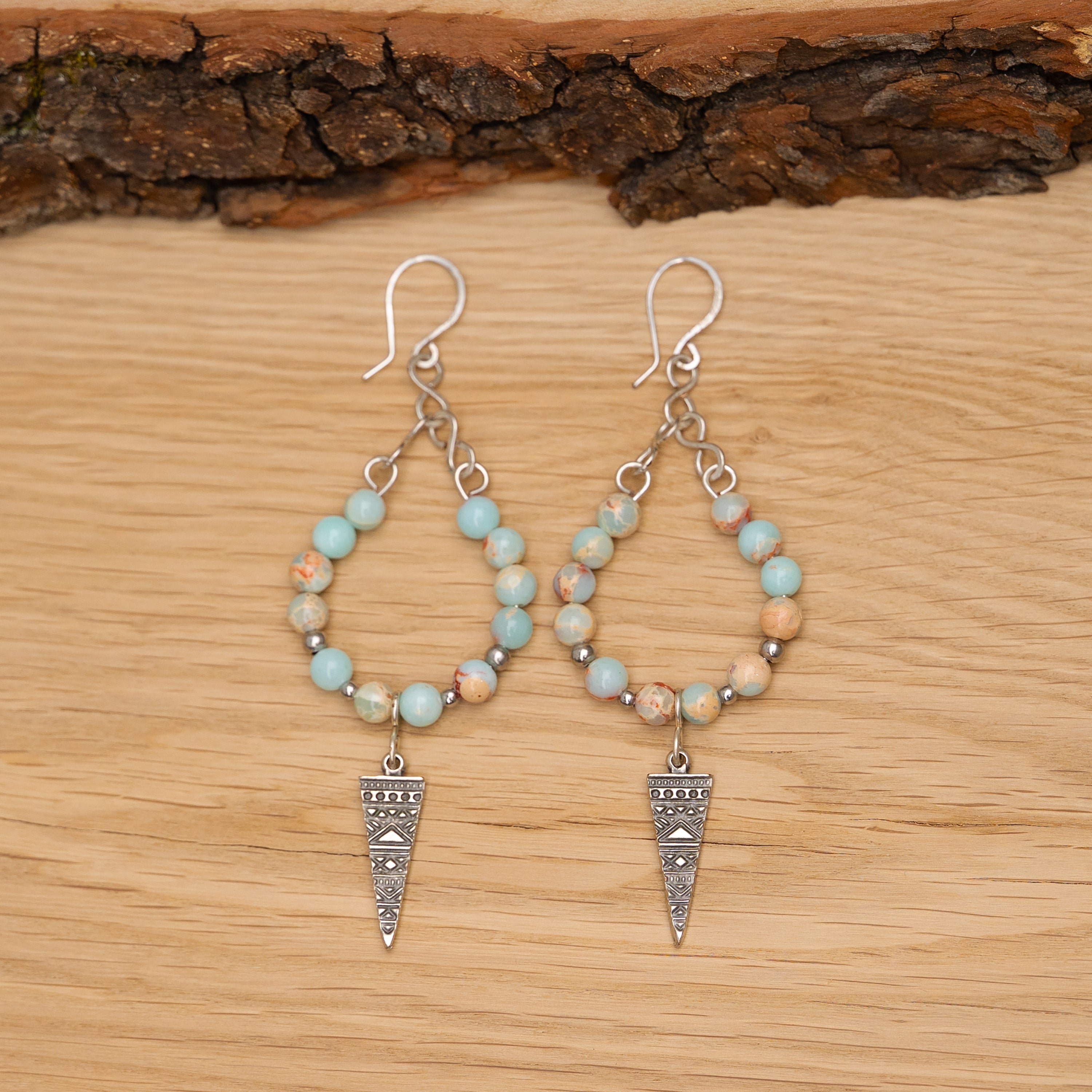 Sea Sediment Jasper Charm Earrings in Stainless Steel