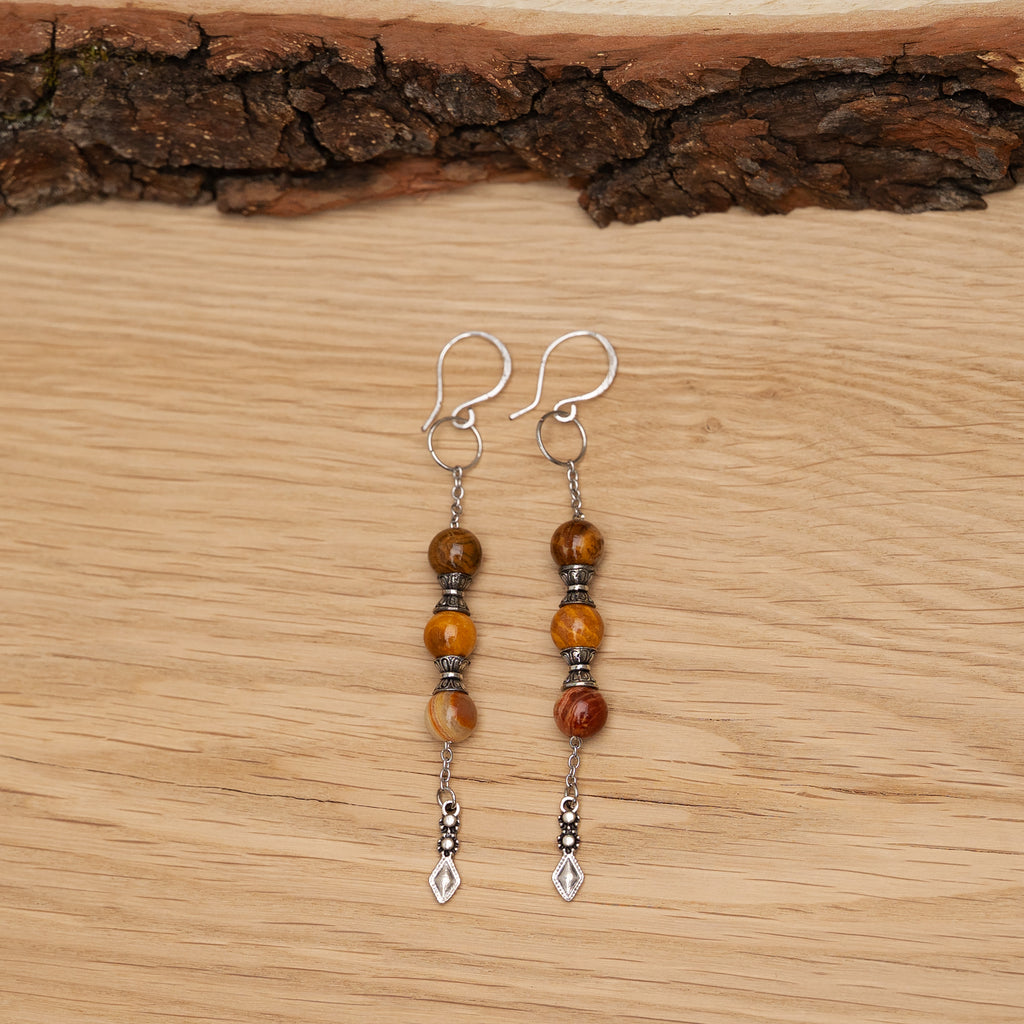Wood Jasper Earrings in Stainless Steel
