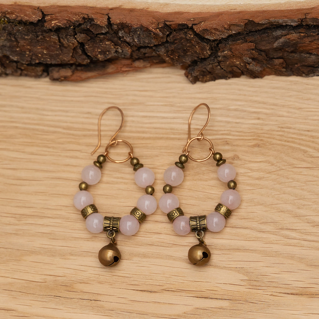 Rose Quartz Earrings in Bronze