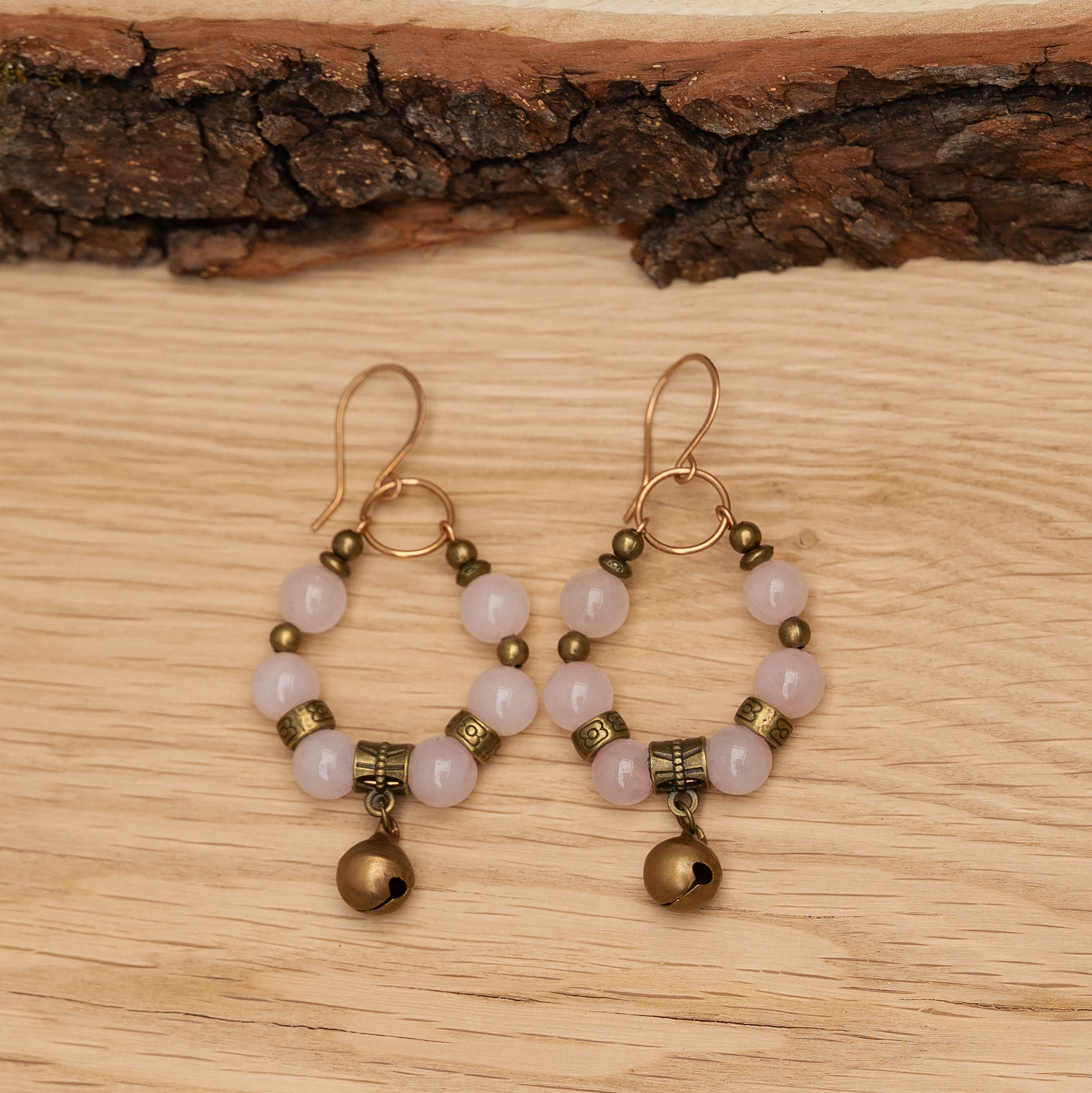 Rose Quartz Earrings in Bronze
