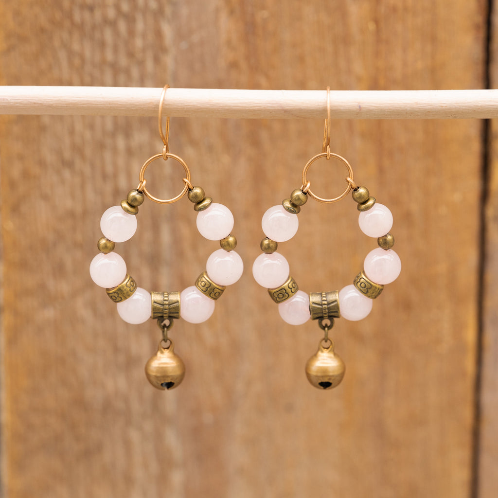 Rose Quartz Earrings in Bronze