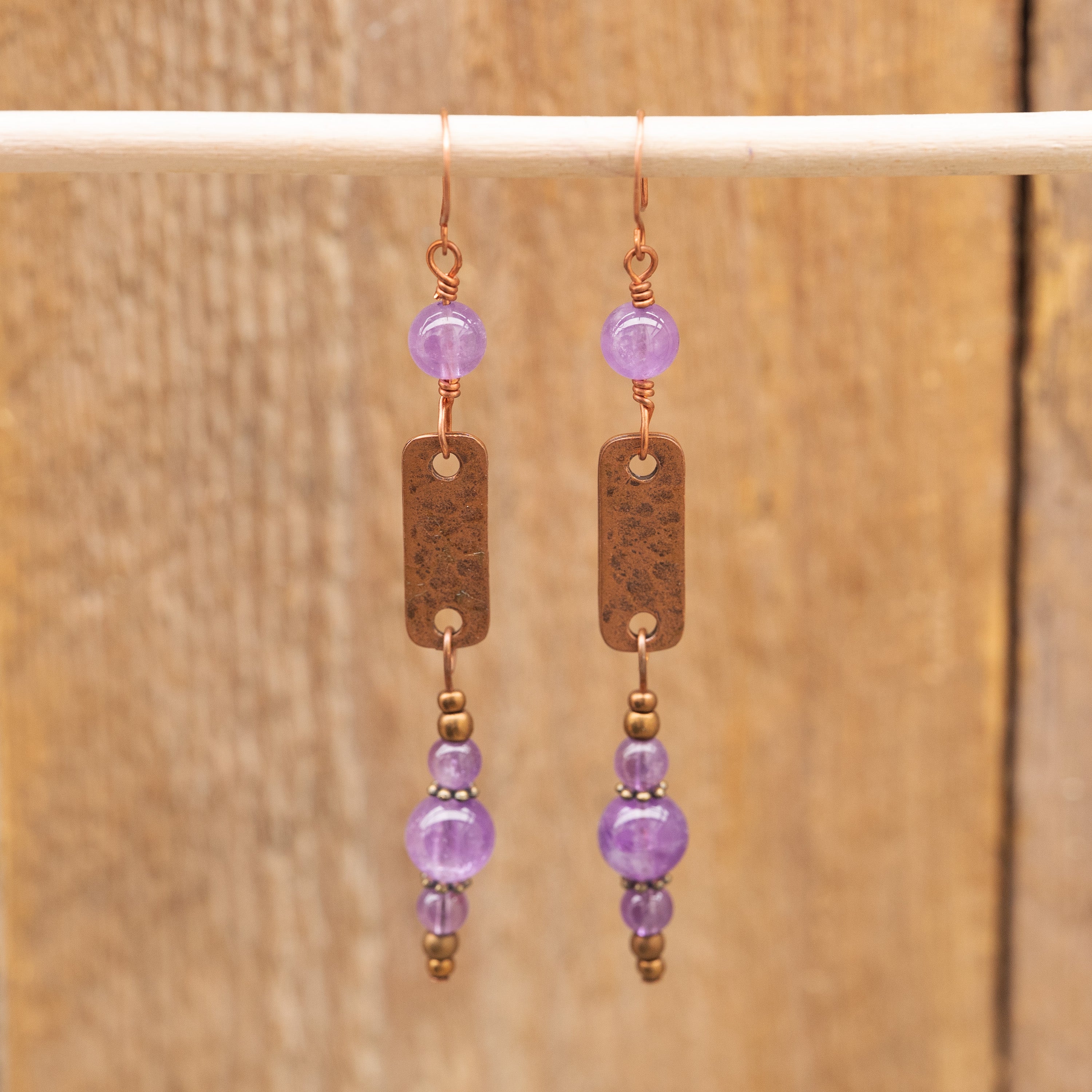 Amethyst Drop Earrings in Copper