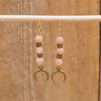Orange Moonstone with Moon Charm Earrings in Bronze