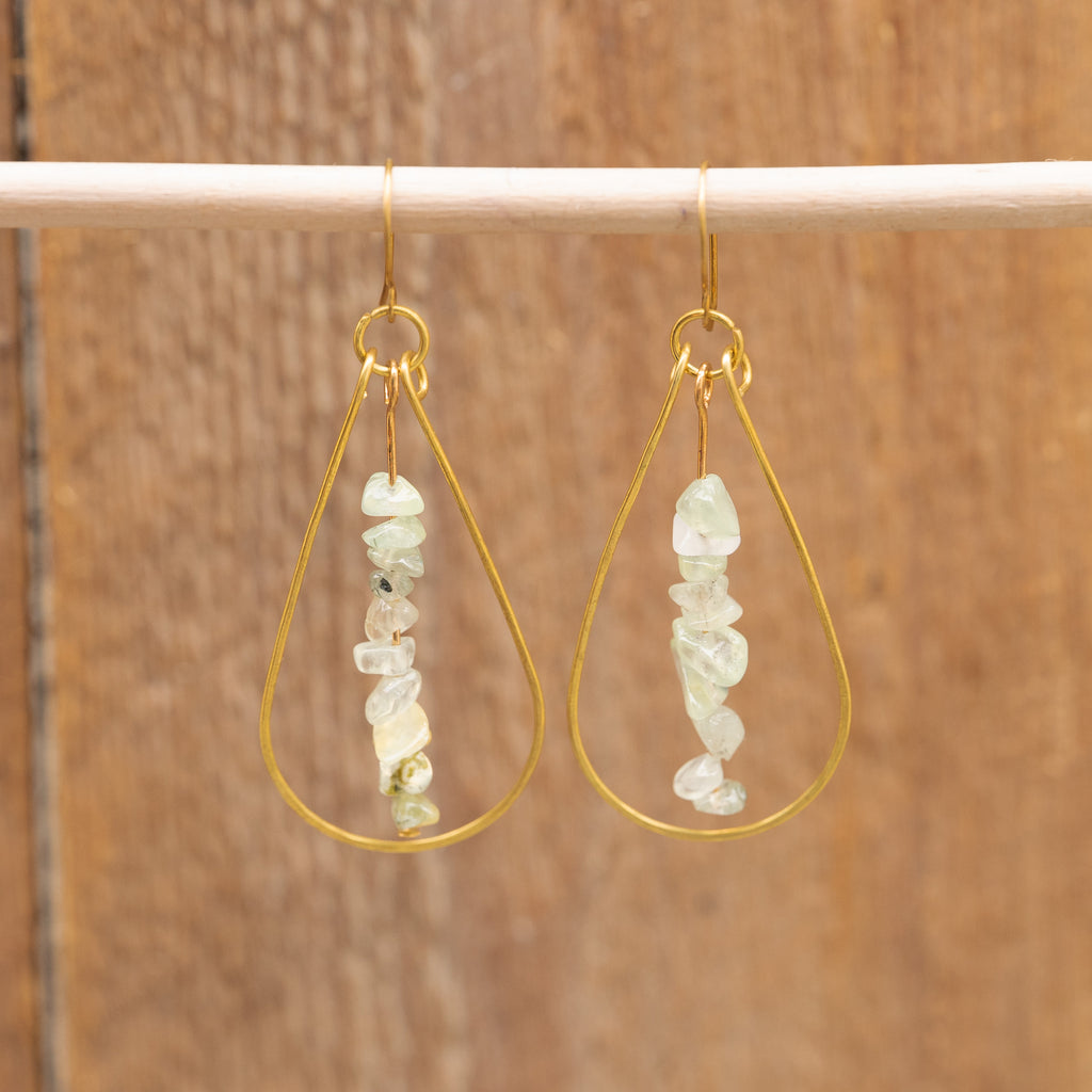 Prehnite Flow Earrings in Brass