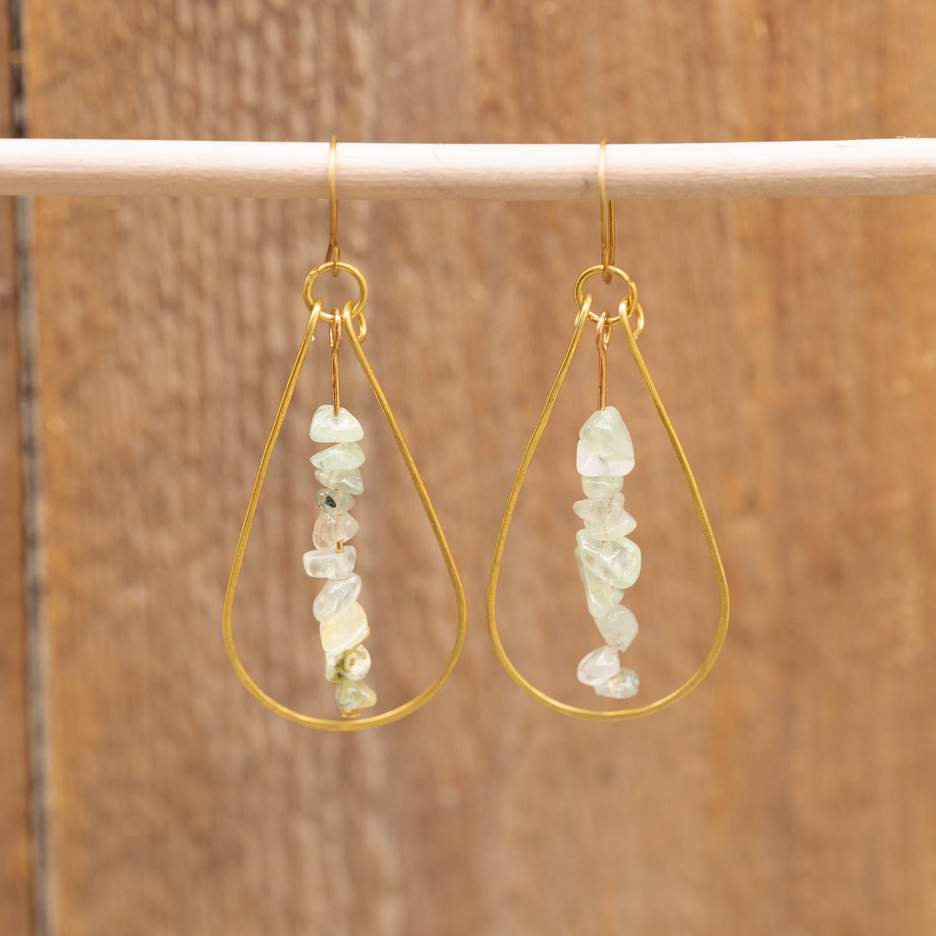 Prehnite Flow Earrings in Brass