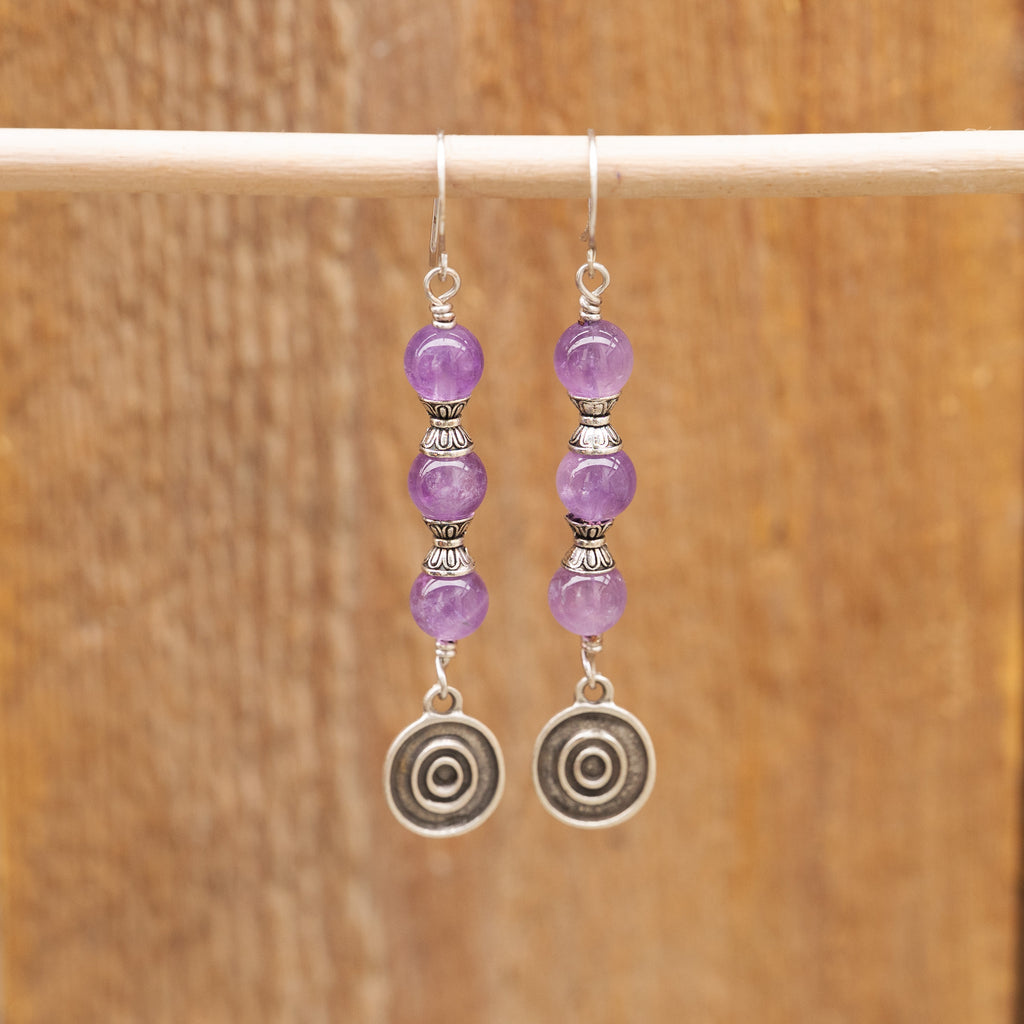Amethyst Spiral Earrings in Stainless Steel
