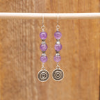 Amethyst Spiral Earrings in Stainless Steel