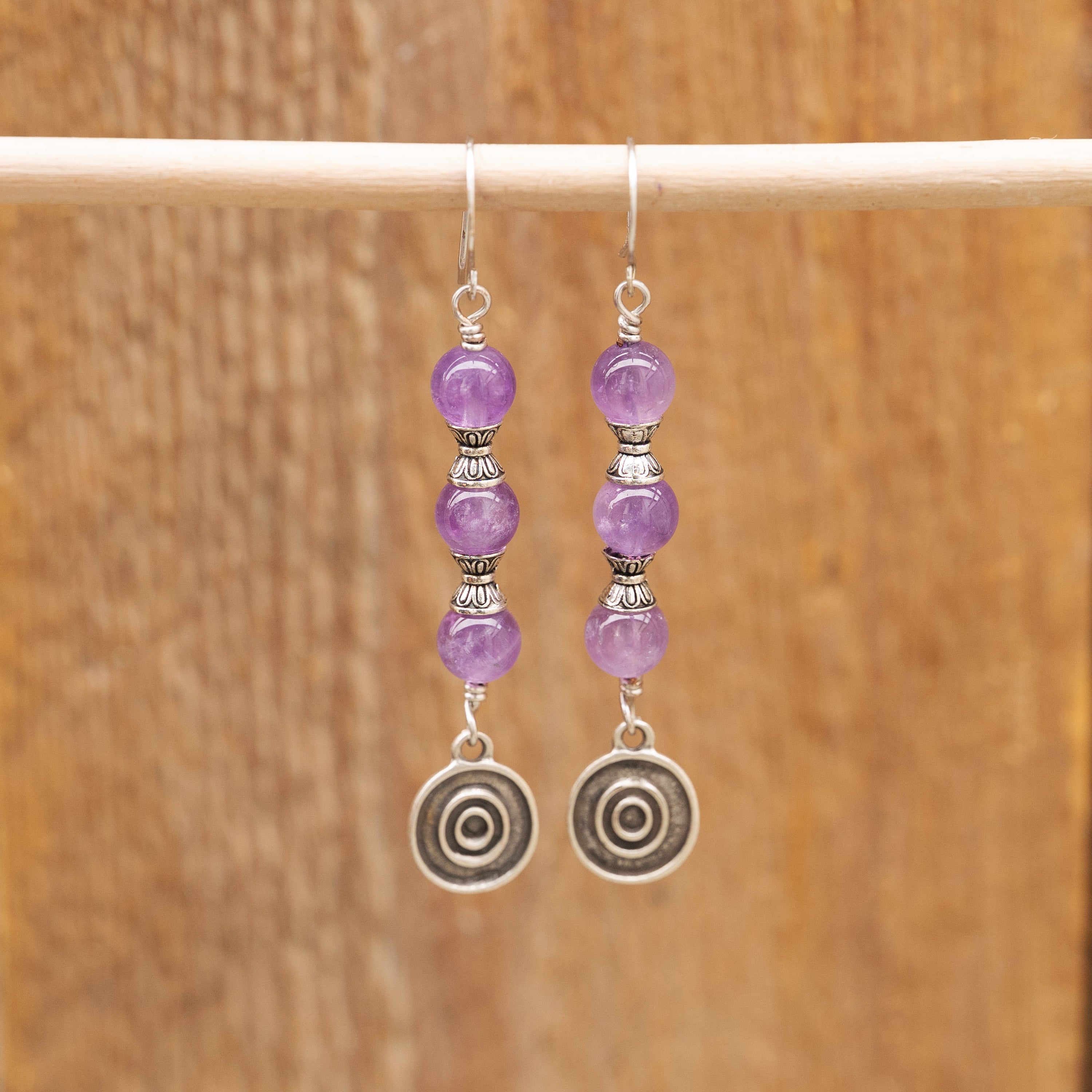 Amethyst Spiral Earrings in Stainless Steel