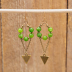 Peridot Dangle Earrings with Triangle Charm in Bronze