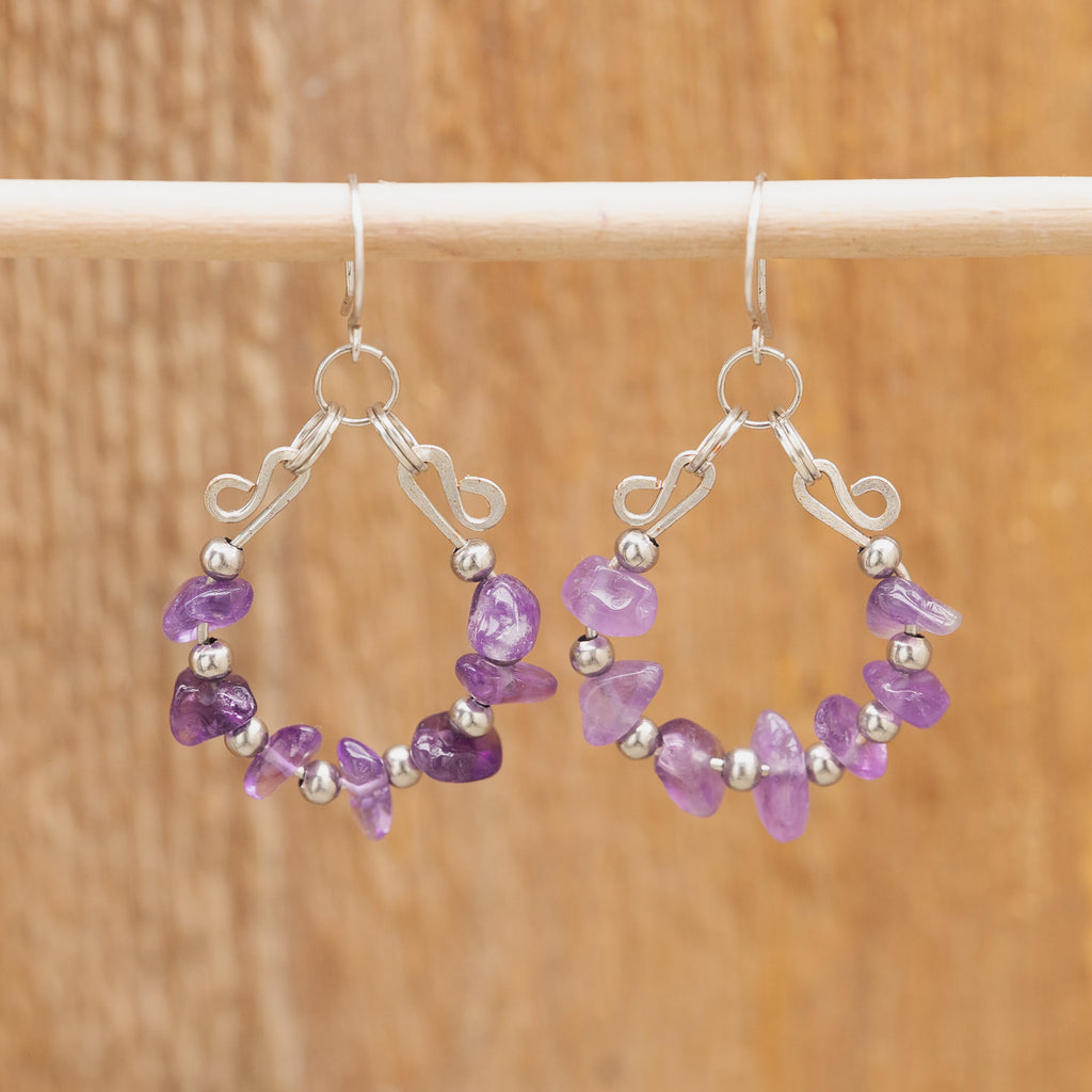 Amethyst Hoop Earrings in Stainless Steel