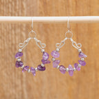 Amethyst Hoop Earrings in Stainless Steel