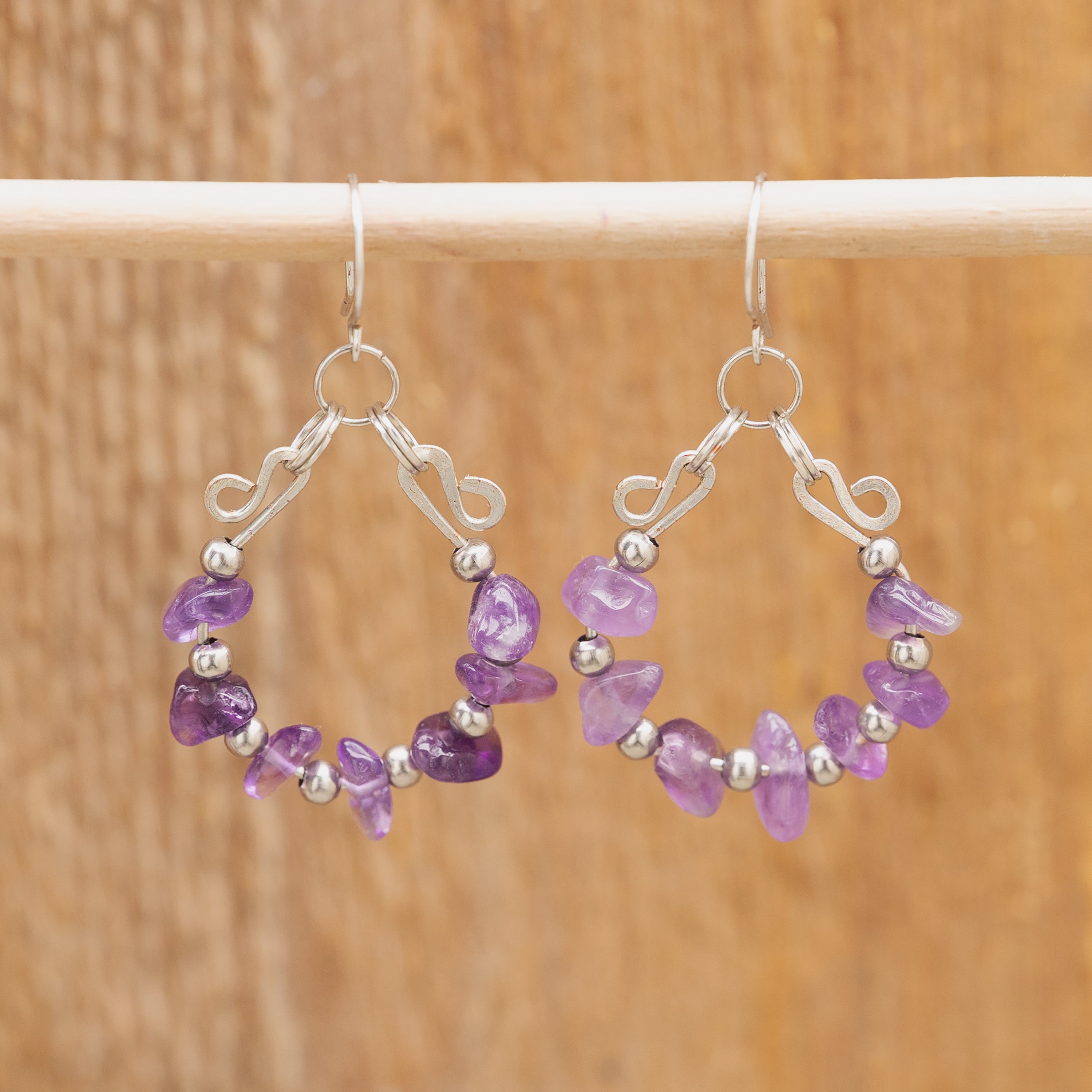 Amethyst Hoop Earrings in Stainless Steel