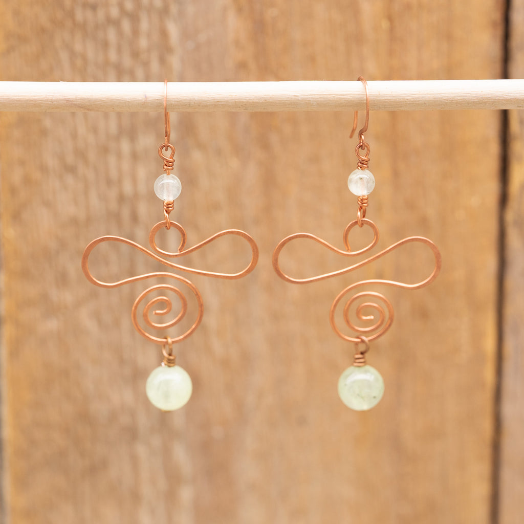 Prehnite Spiral Earrings in Copper