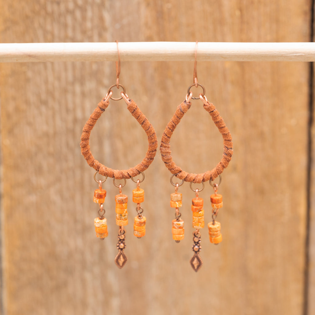 Sea Sediment Jasper Drop Earrings in Copper