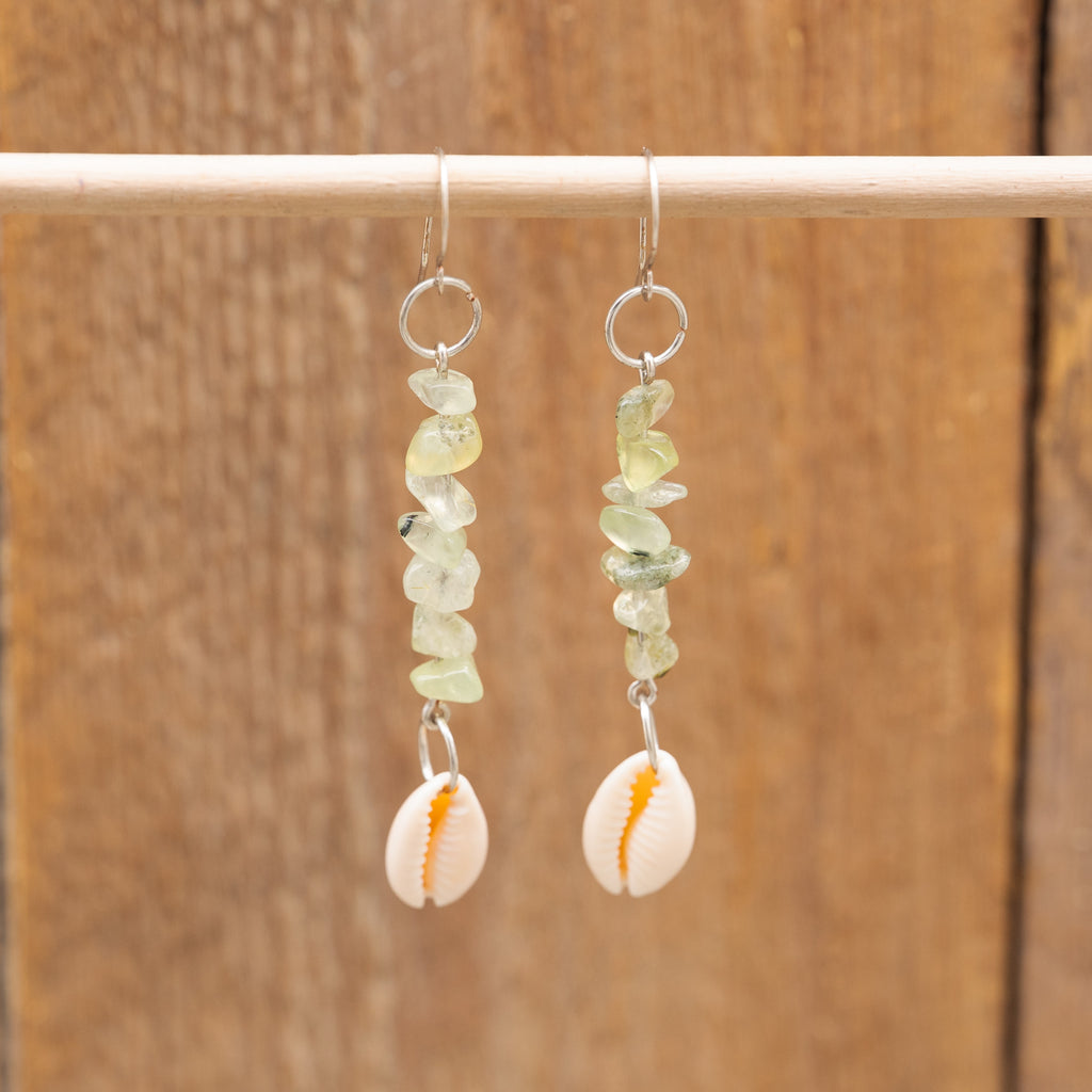 Prehnite and Shell Earrings in Stainless Steel