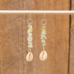 Prehnite and Shell Earrings in Stainless Steel