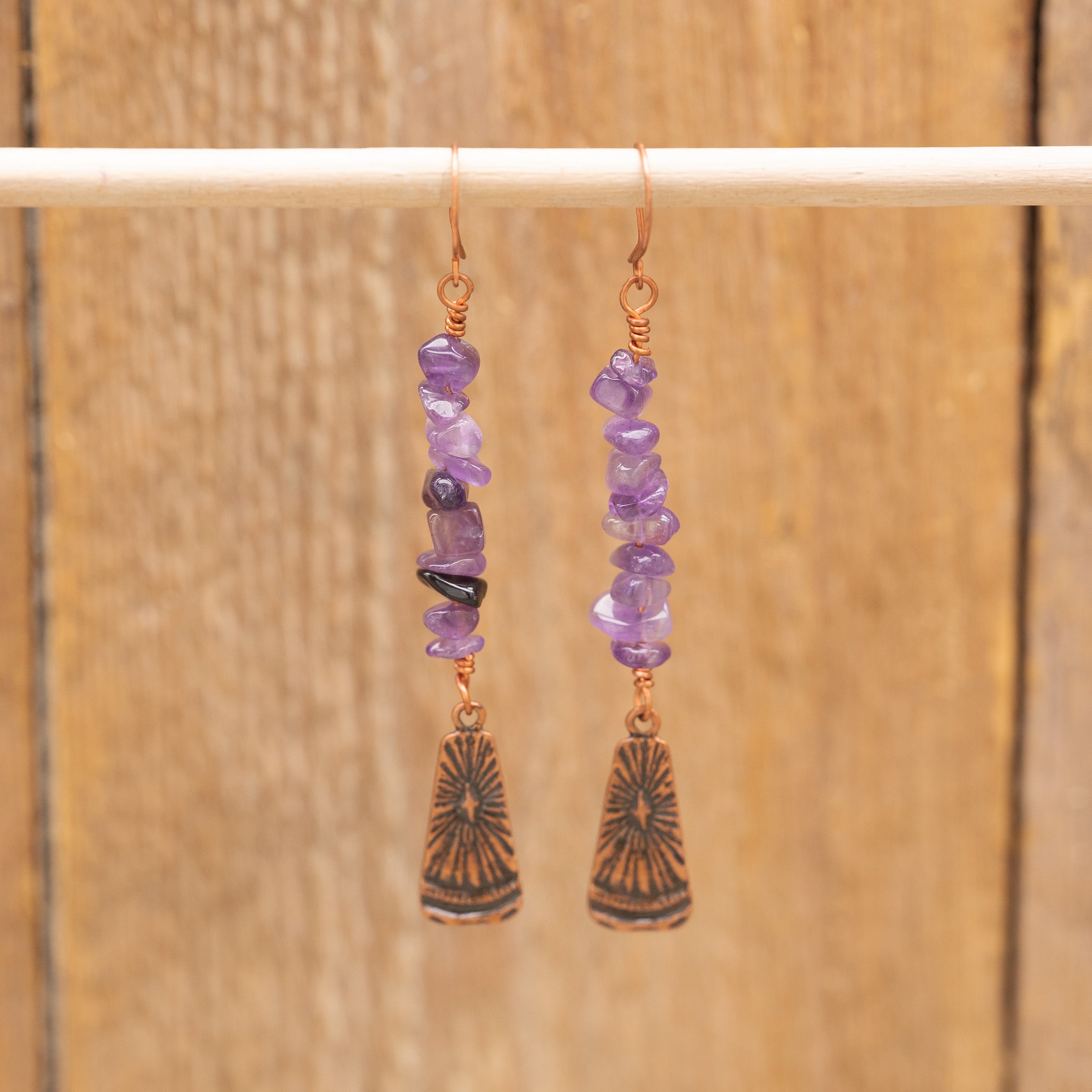 Amethyst Dangle Earrings in Copper