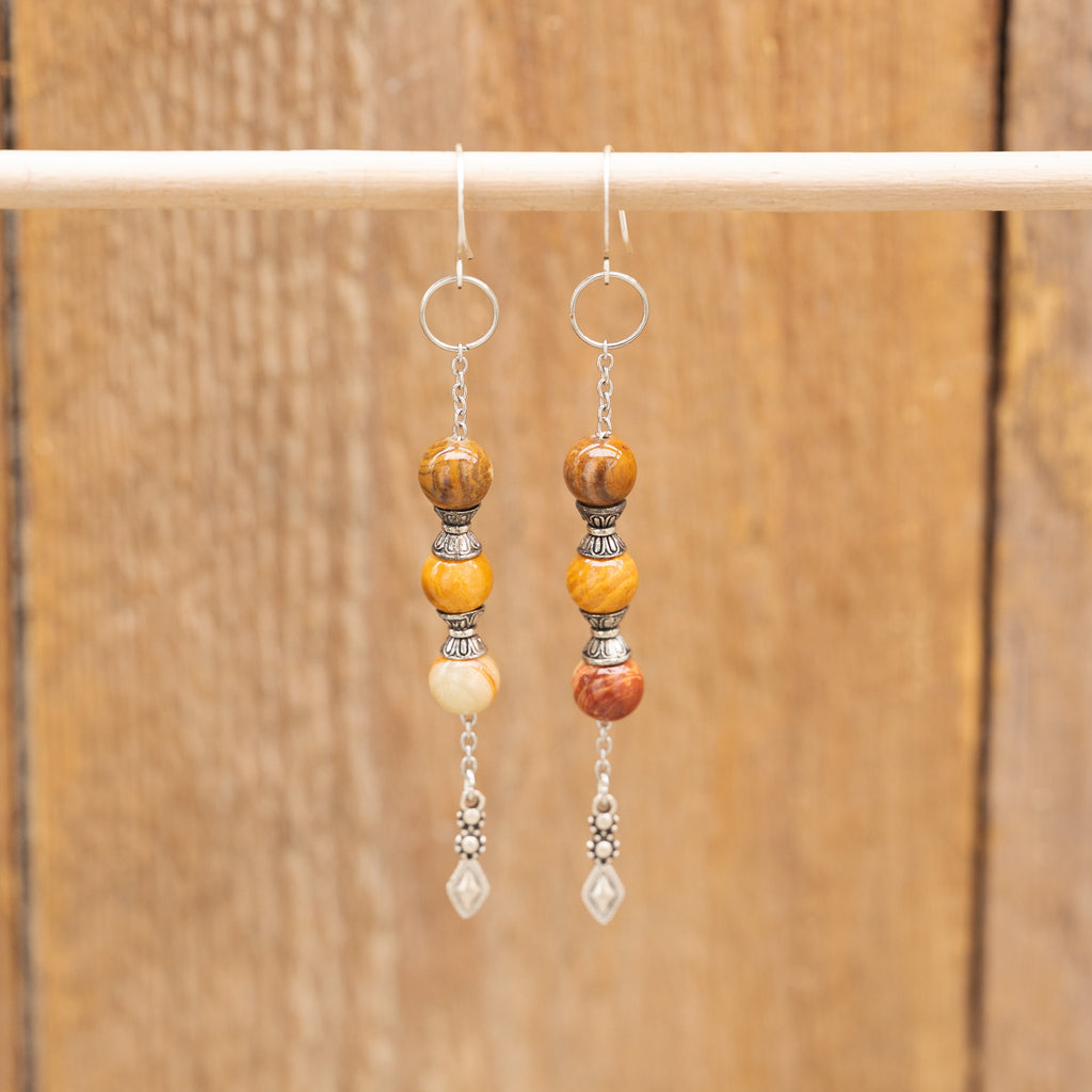 Wood Jasper Earrings in Stainless Steel