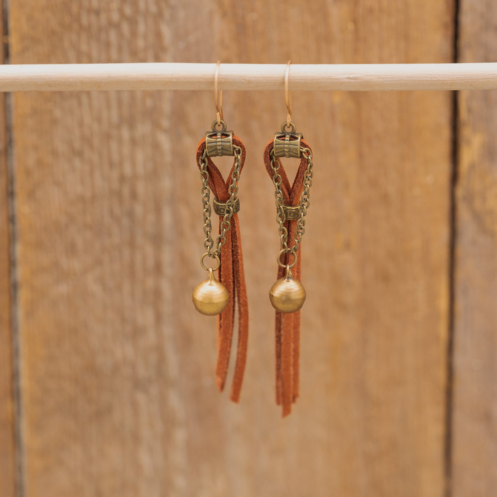 Suede Fringe Earrings in Bronze