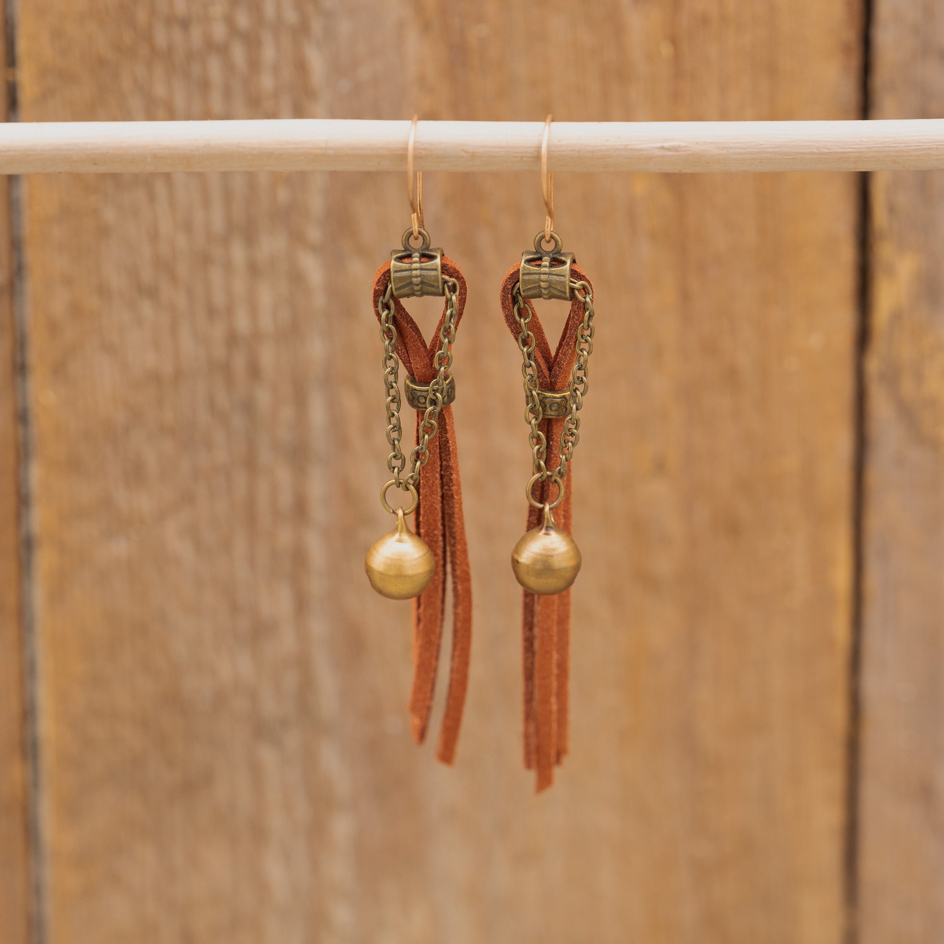 Suede Fringe Earrings in Bronze