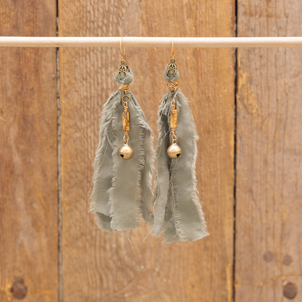 Fabric Fringe Earrings in Bronze