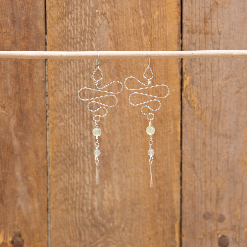 Prehnite Snake Flow Earrings in Stainless Steel