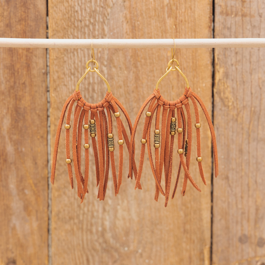 Suede Fringe Earrings in Brass