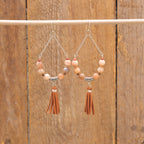 Orange Moonstone Tassel Earrings in Stainless Steel