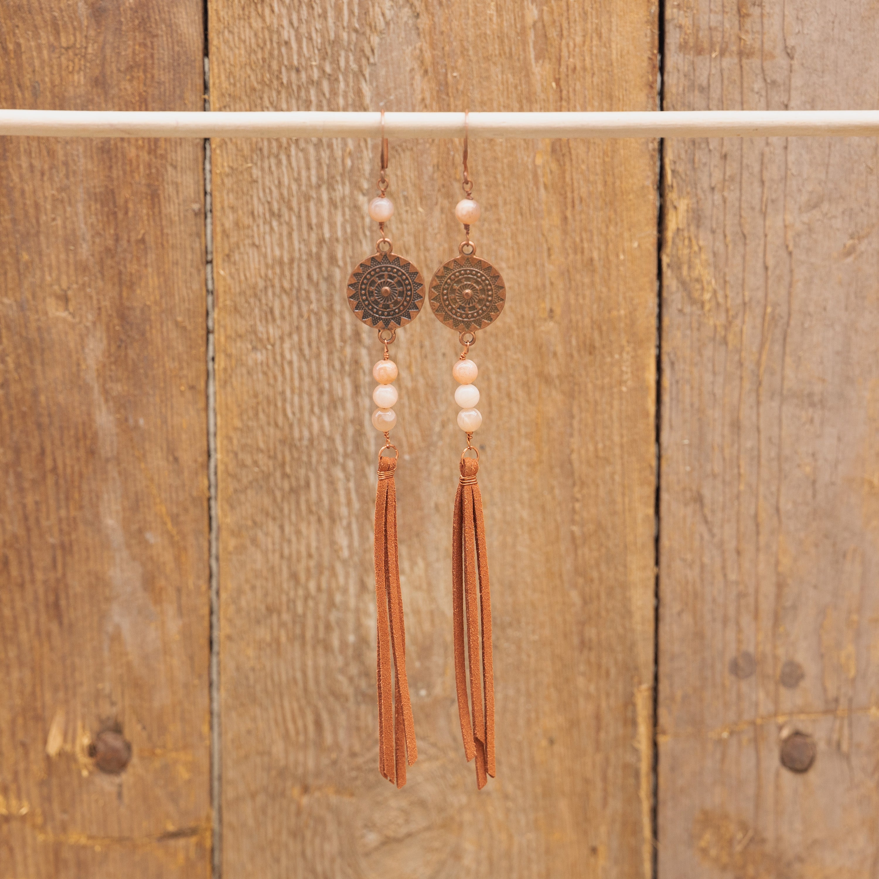 Orange Moonstone Fringe Earrings in Copper