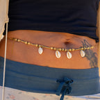 Honey Jade Belly Chain with Cowrie Shells in Gold-Filled Stainless Steel & Brass