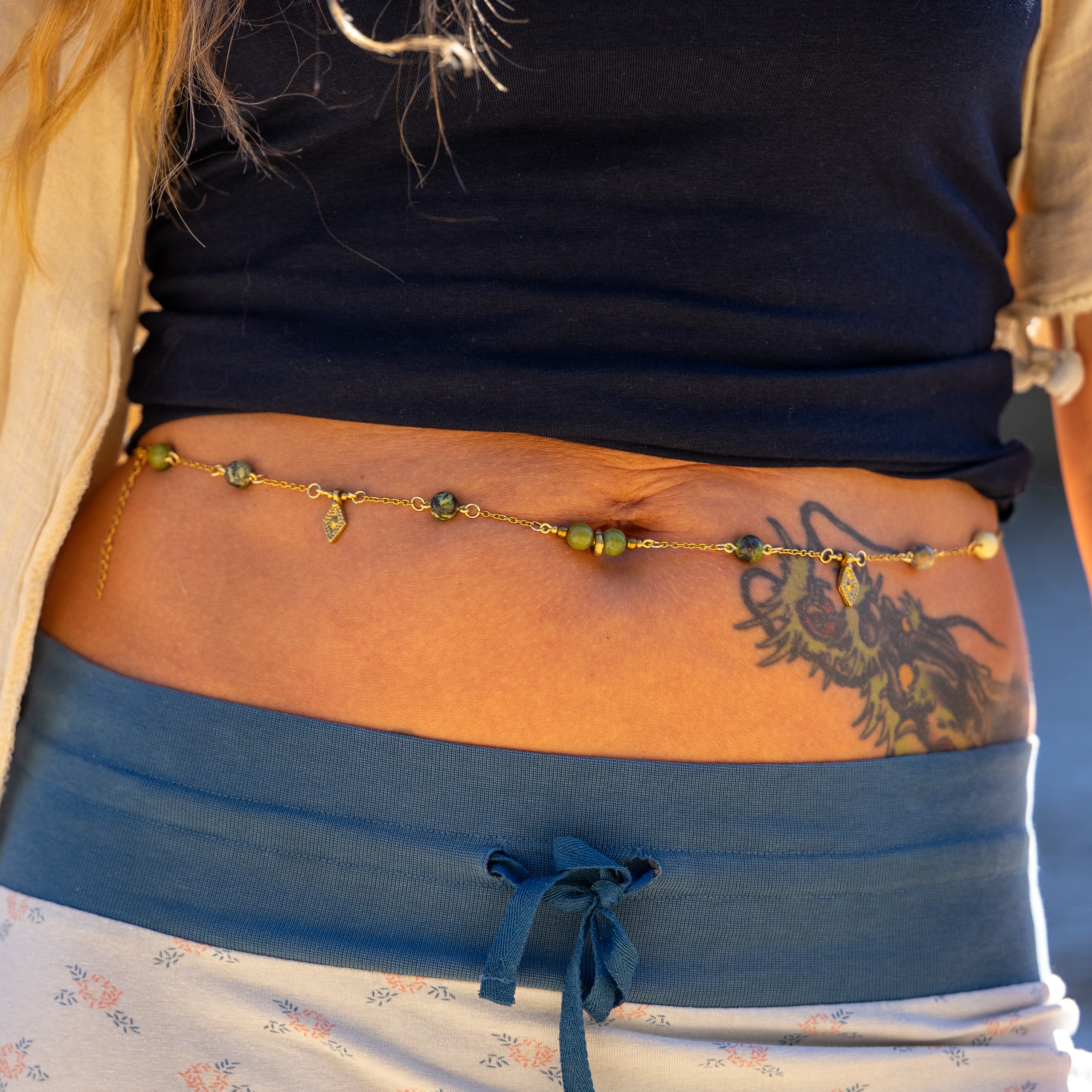 Chrysoprase Belly Chain in Gold-Filled Stainless Steel & Brass