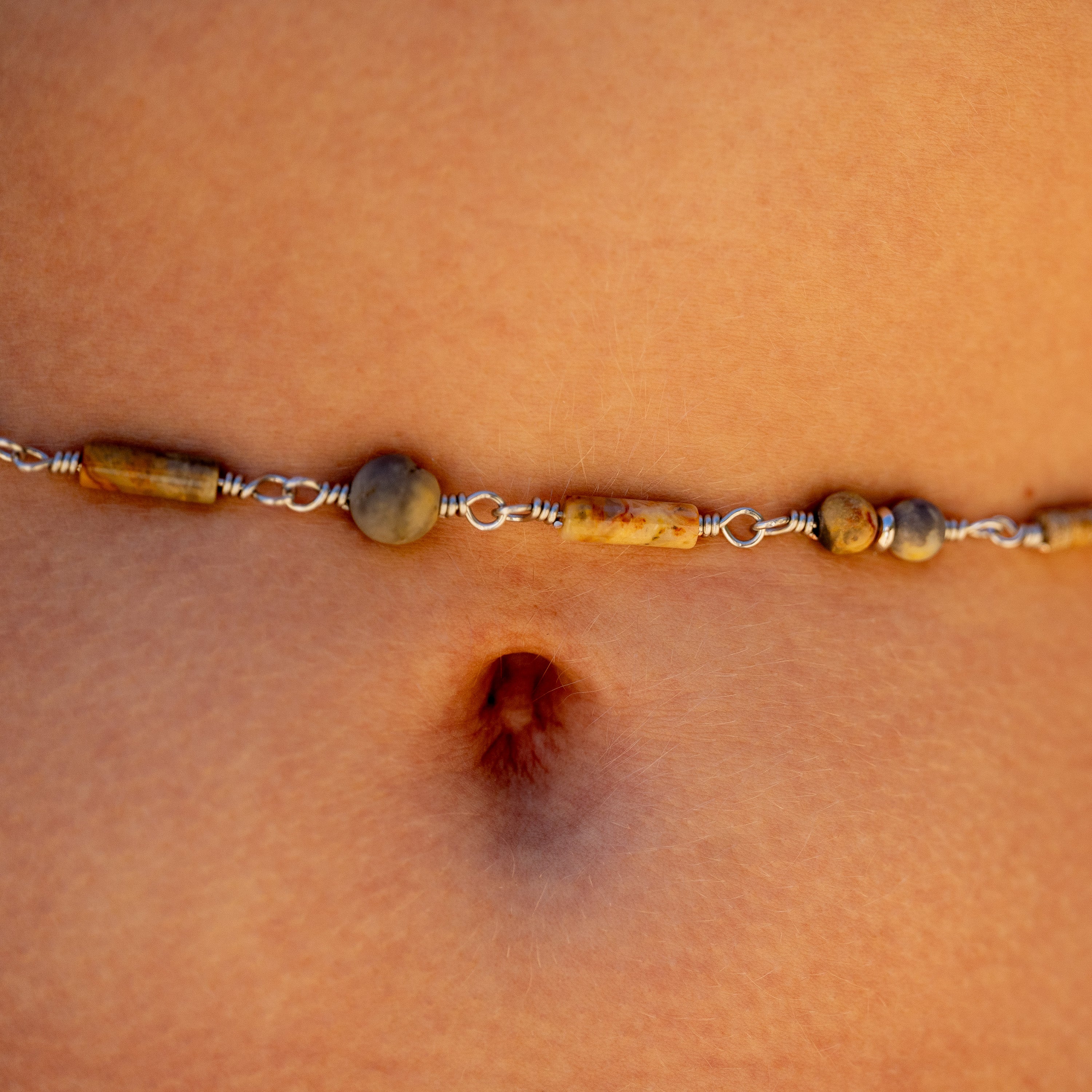 Lace Agate & Picture Jasper Belly Chain in Stainless Steel