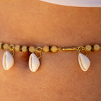 Honey Jade Belly Chain with Cowrie Shells in Gold-Filled Stainless Steel & Brass