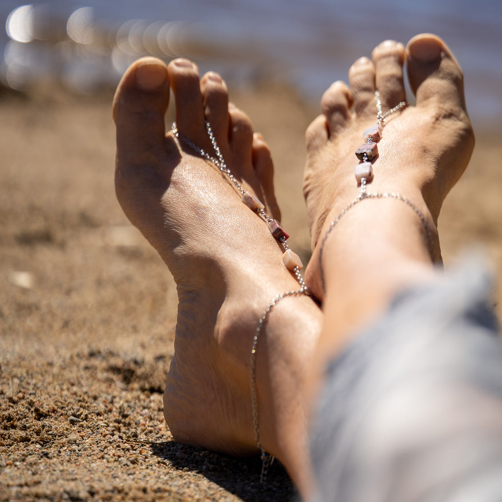 Rhodonite Barefoot Sandals in Stainless Steel