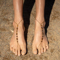 Matte Tiger’s Eye Barefoot Sandals in Goldfilled Stainless Steel