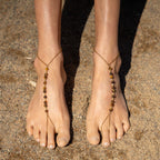 Matte Tiger’s Eye Barefoot Sandals in Goldfilled Stainless Steel