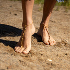 Matte Tiger’s Eye Barefoot Sandals in Goldfilled Stainless Steel