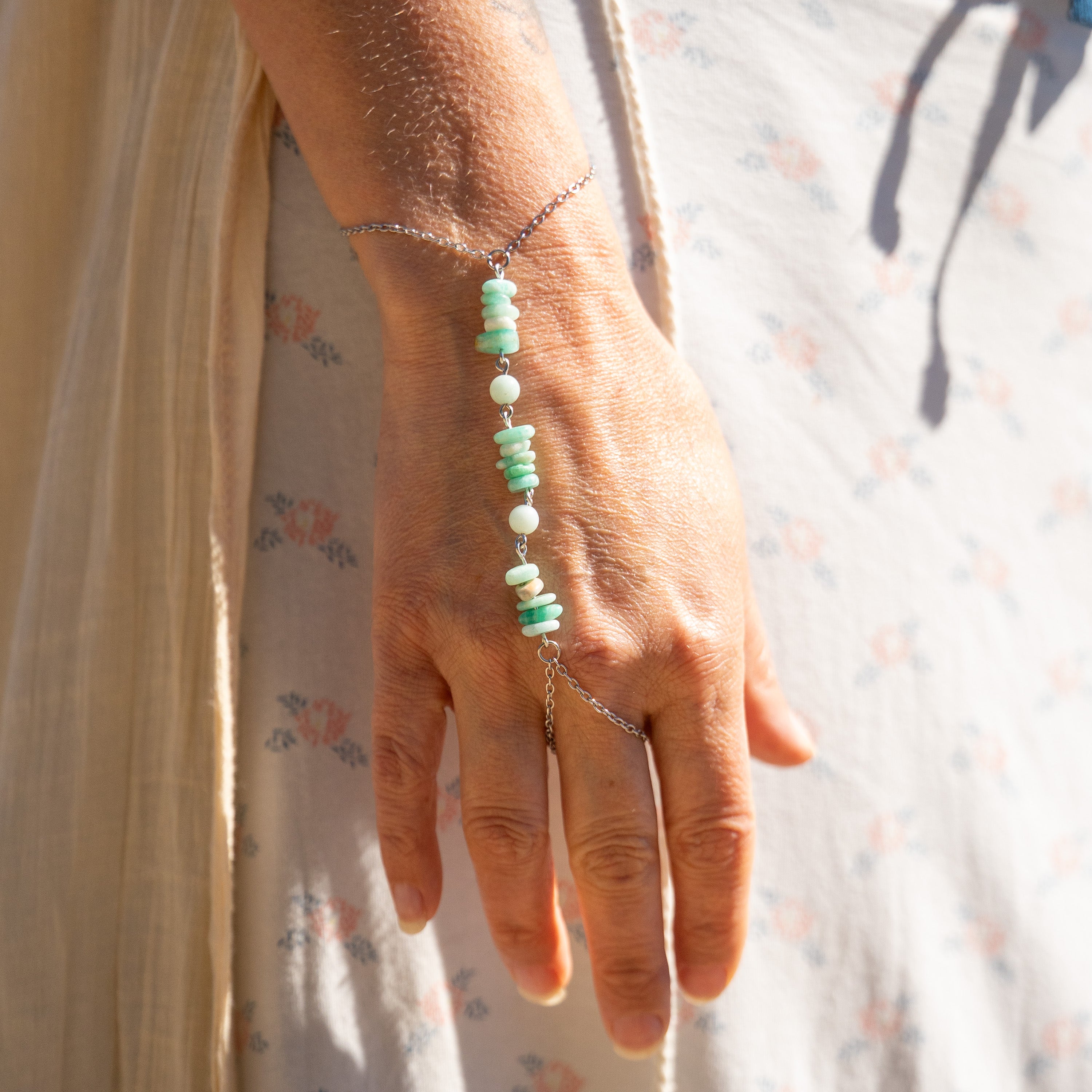 Amazonite Hand Chain in Stainless Steel