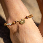 Elephant Skin Jasper & Amazonite Anklet in Brass with Charm