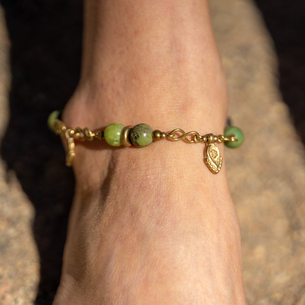 Chrysoprase Anklet in Brass with Charm