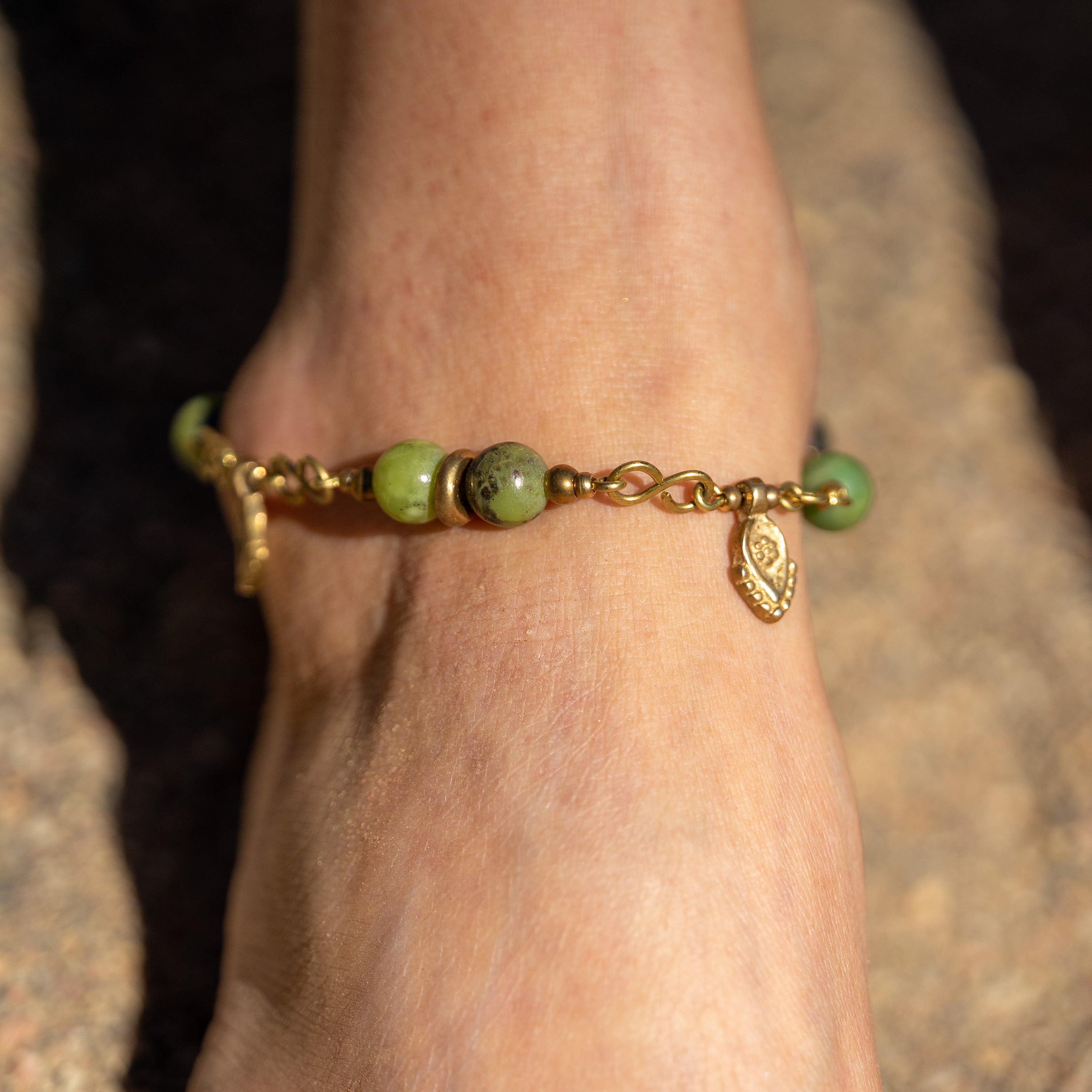 Chrysoprase Anklet in Brass with Charm