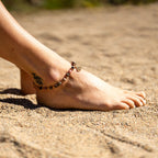 Rhodonite Anklet with Lotus Charm in Bronze