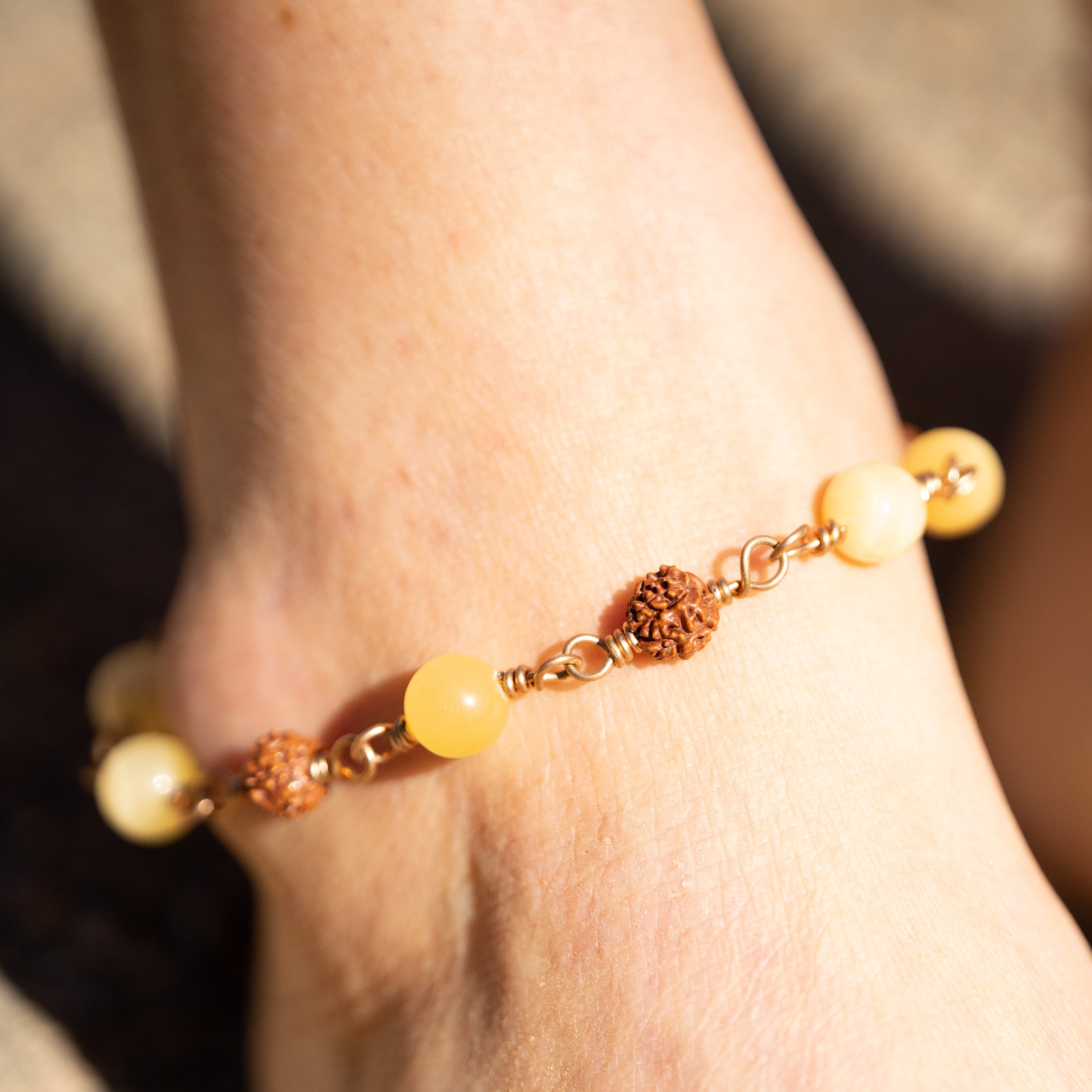 Honey Jade & Rudraksha Anklet in Bronze