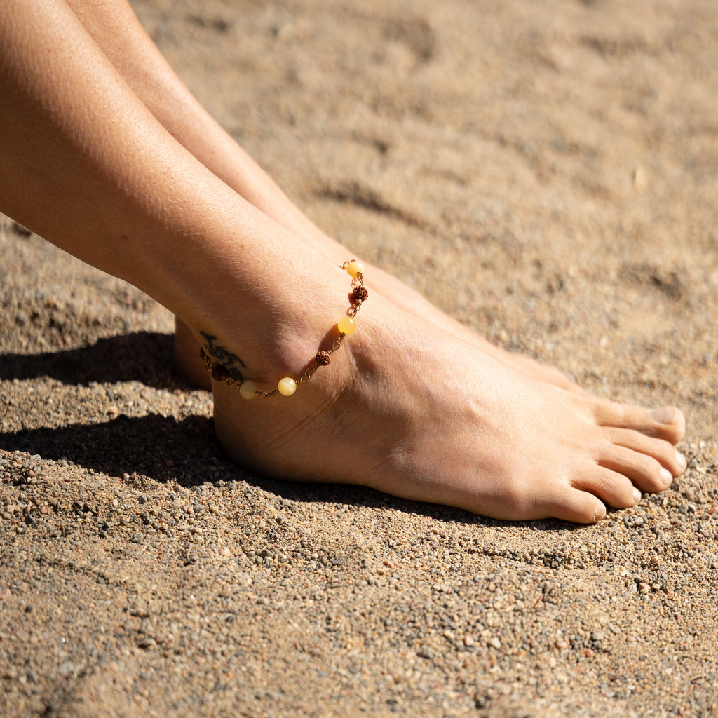 Honey Jade & Rudraksha Anklet in Bronze