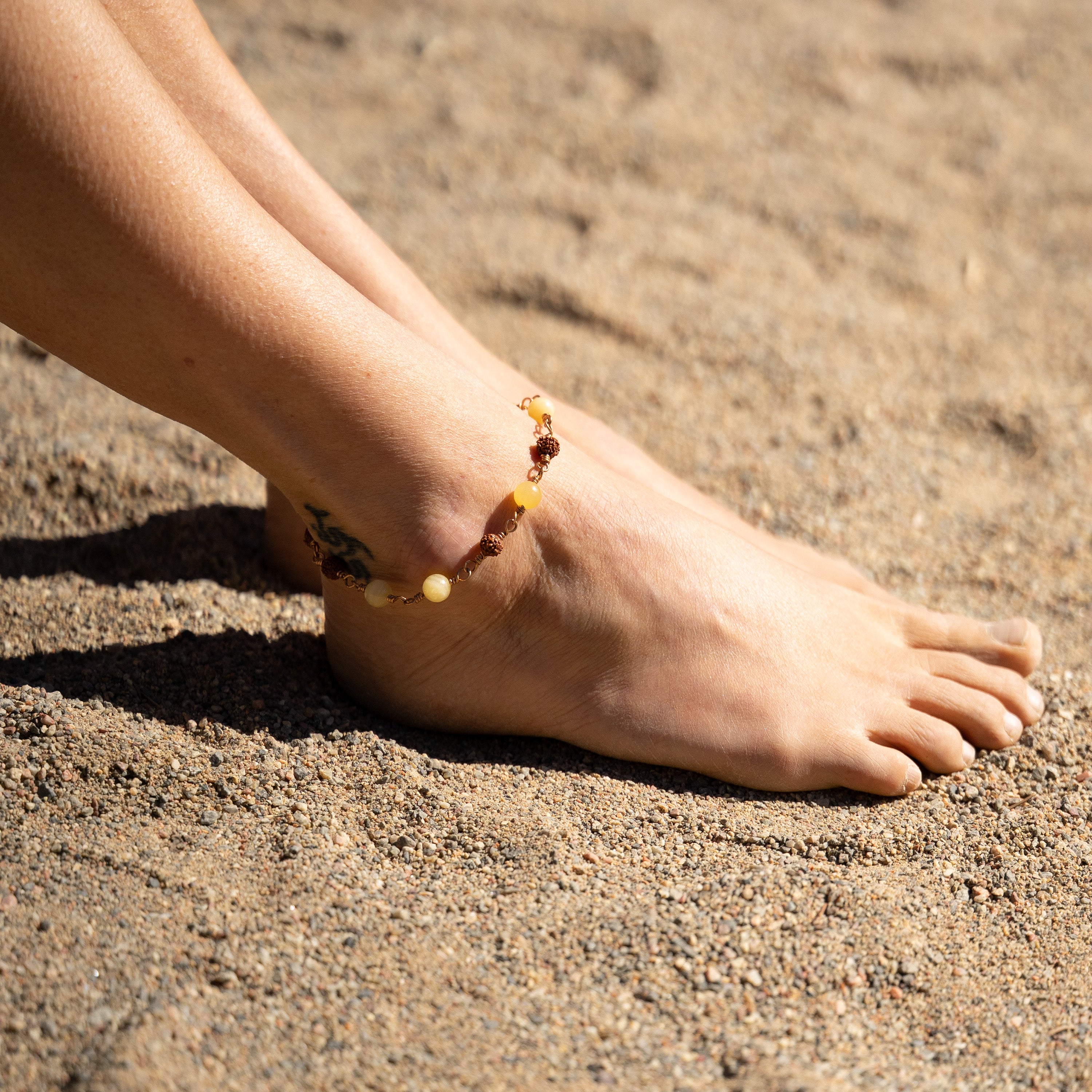 Honey Jade & Rudraksha Anklet in Bronze