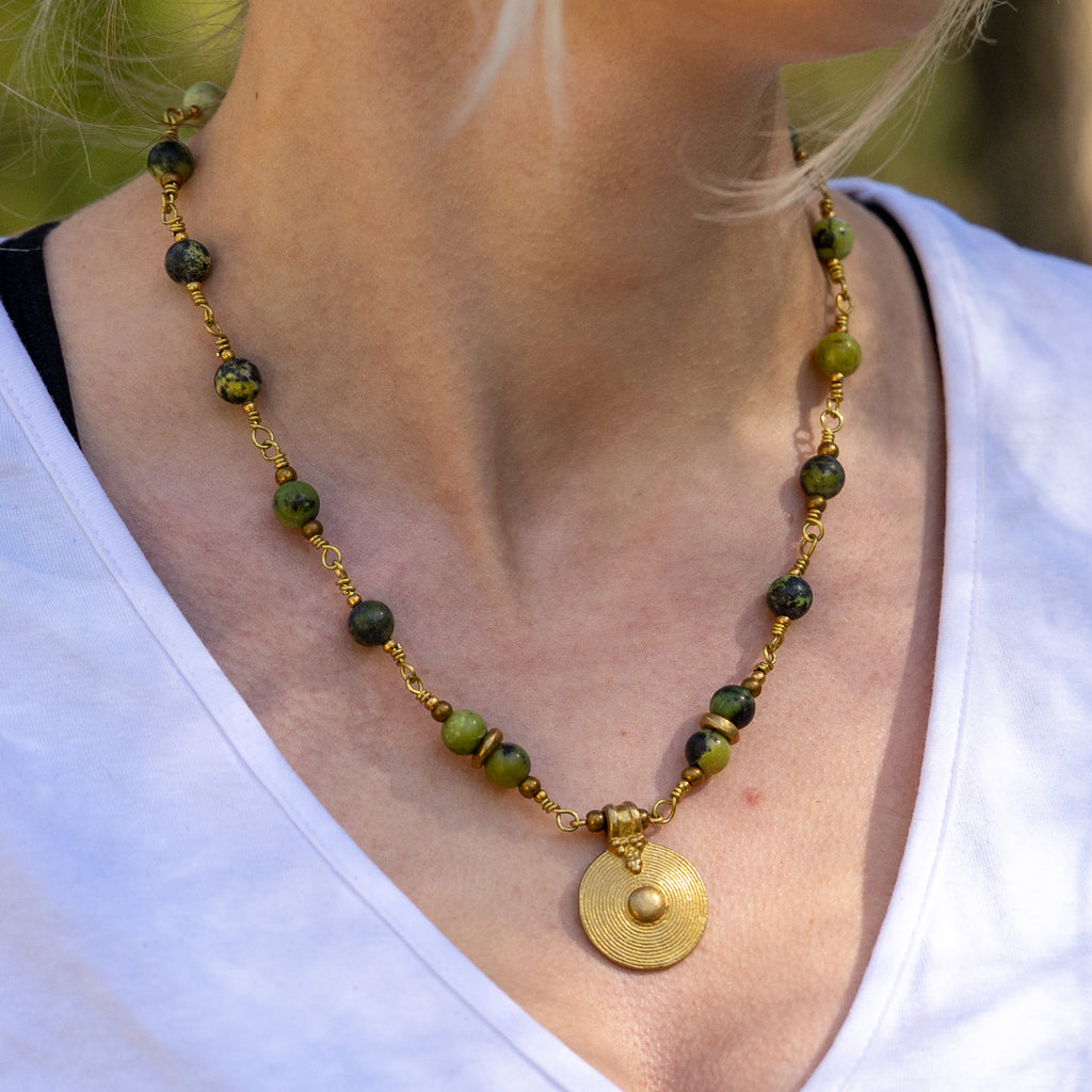Bohemian Necklace with Chrysoprase & Brass
