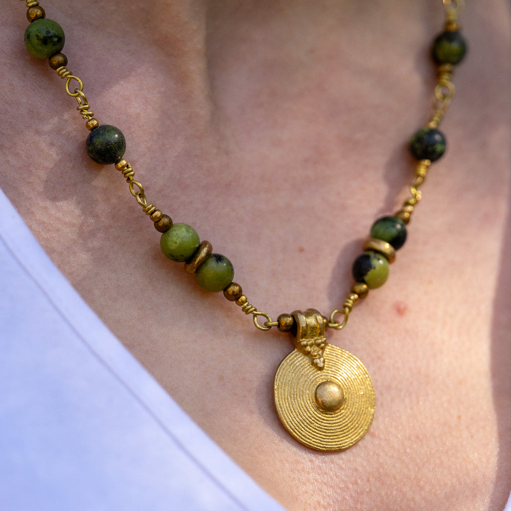 Bohemian Necklace with Chrysoprase & Brass