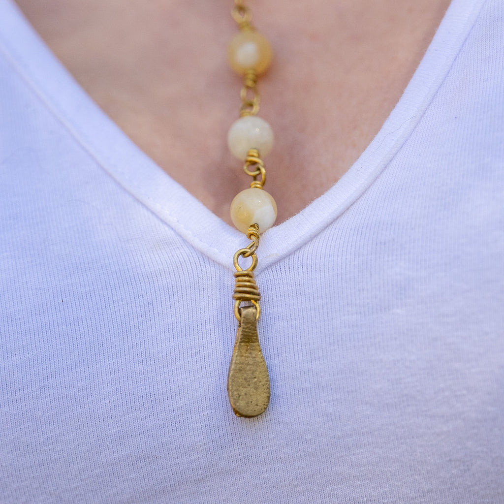 Bohemian Necklace with Yellow Calcite & Brass