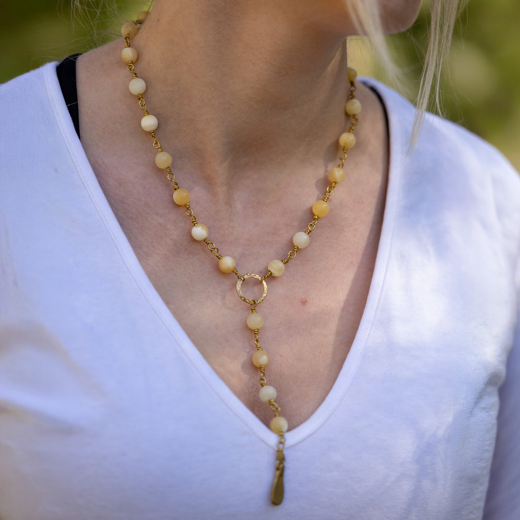 Bohemian Necklace with Yellow Calcite & Brass