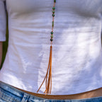 Bohemian Necklace with African Turquoise, Copper & Leather Tassel